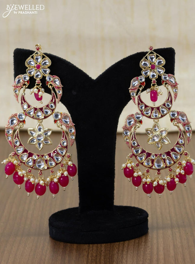 Light weight chandbali pink minakari earrings with pearl maatal - {{ collection.title }} by Prashanti Sarees