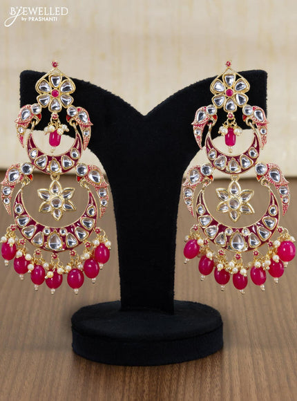Light weight chandbali pink minakari earrings with pearl maatal - {{ collection.title }} by Prashanti Sarees