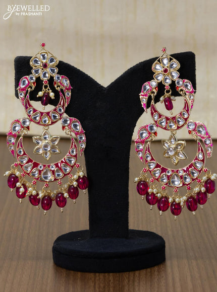Light weight chandbali pink minakari earrings with pearl maatal - {{ collection.title }} by Prashanti Sarees