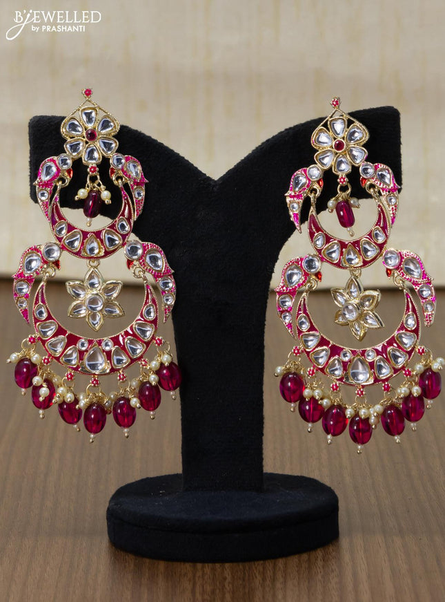 Light weight chandbali pink minakari earrings with pearl maatal - {{ collection.title }} by Prashanti Sarees
