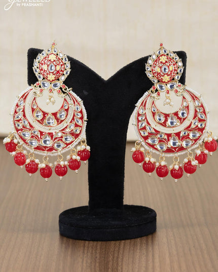 Light weight chandbali red minakari earrings with pearl maatal - {{ collection.title }} by Prashanti Sarees