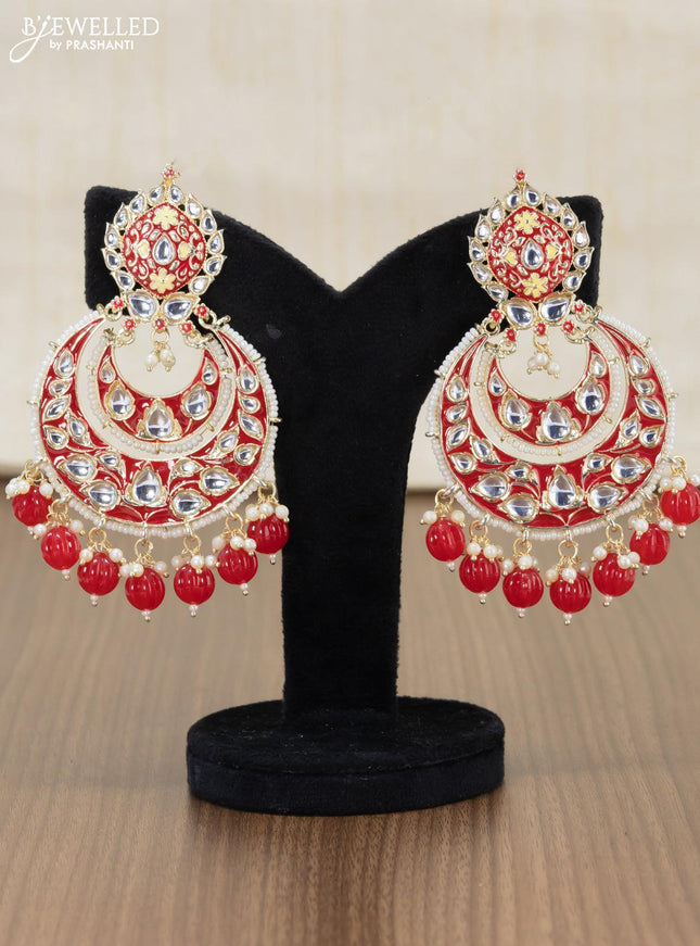 Light weight chandbali red minakari earrings with pearl maatal - {{ collection.title }} by Prashanti Sarees