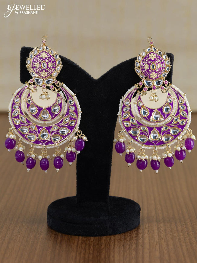Light weight chandbali violet minakari earrings with pearl maatal - {{ collection.title }} by Prashanti Sarees