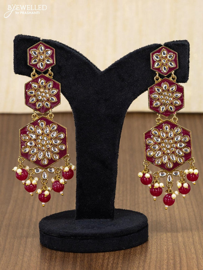 Light weight earring maroon with kundan stones and monalisa beads hanging - {{ collection.title }} by Prashanti Sarees
