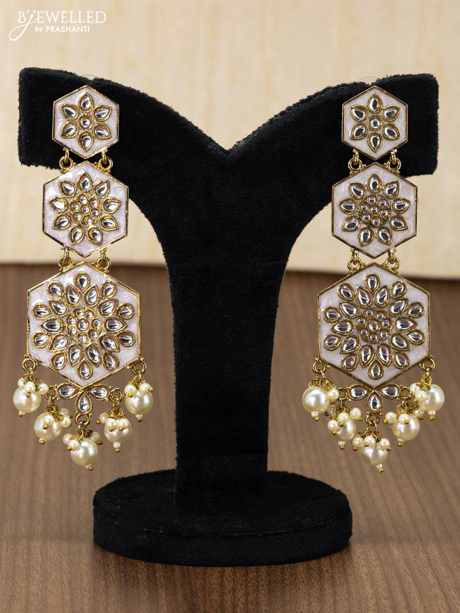Light weight earring off white with kundan stones and monalisa beads hanging - {{ collection.title }} by Prashanti Sarees