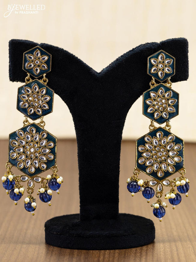 Light weight earring peacock blue with kundan stones and monalisa beads hanging - {{ collection.title }} by Prashanti Sarees