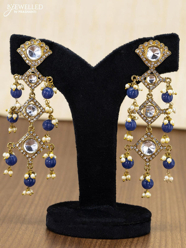 Light weight earring with cz stones and blue beads hanging - {{ collection.title }} by Prashanti Sarees