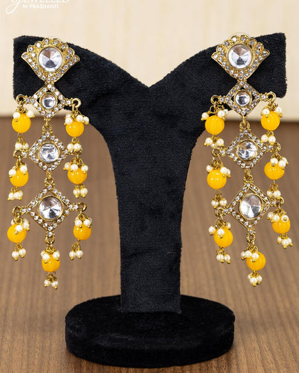Light weight earring with cz stones and mango yellow beads hanging - {{ collection.title }} by Prashanti Sarees
