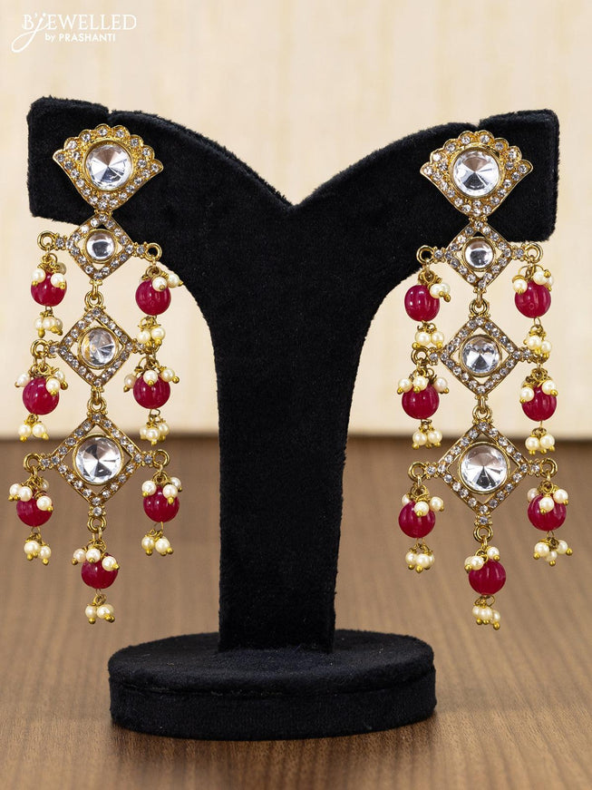 Light weight earring with cz stones and pink beads hanging - {{ collection.title }} by Prashanti Sarees