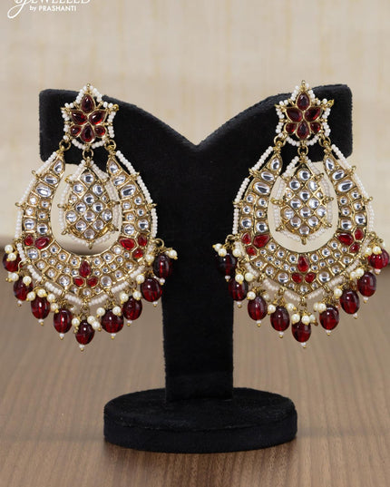 Light weight earrings maroon and kundan stone with beads hangings - {{ collection.title }} by Prashanti Sarees