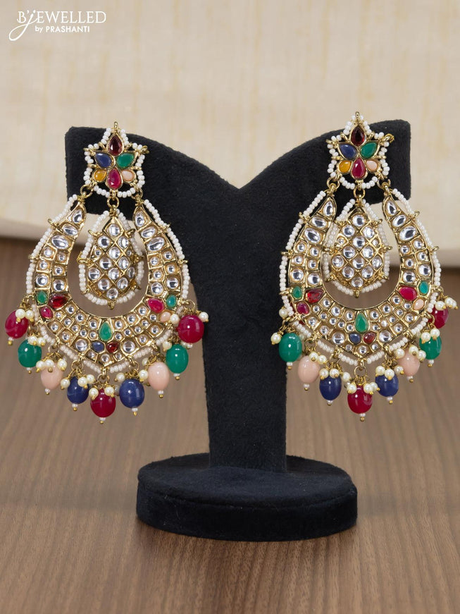 Light weight earrings multicolour and kundan stone with beads hangings - {{ collection.title }} by Prashanti Sarees