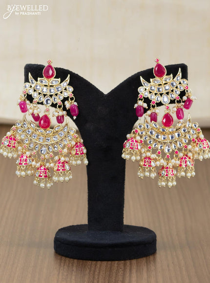 Light weight earrings peach and kundan stones with pearl maatal - {{ collection.title }} by Prashanti Sarees