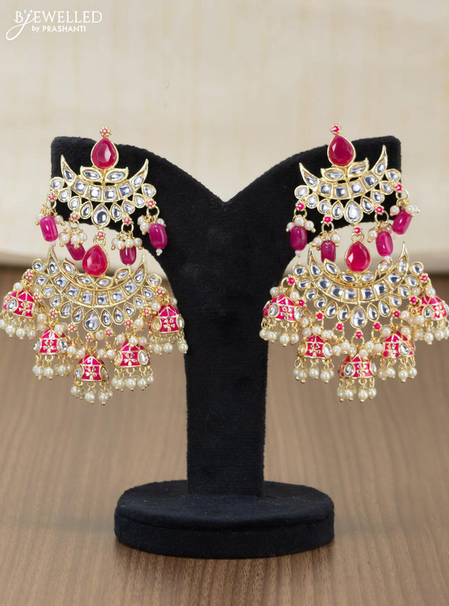 Light weight earrings peach and kundan stones with pearl maatal - {{ collection.title }} by Prashanti Sarees