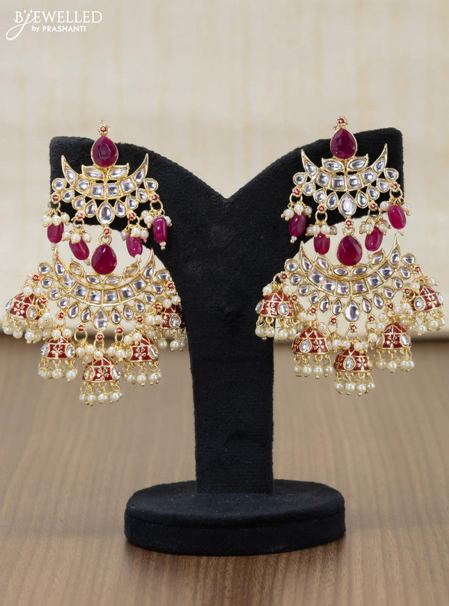 Light weight earrings pink and kundan stones with pearl maatal - {{ collection.title }} by Prashanti Sarees