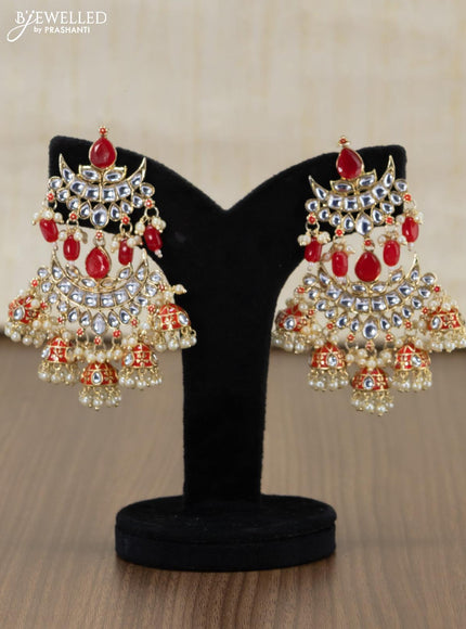 Light weight earrings red and kundan stones with pearl maatal - {{ collection.title }} by Prashanti Sarees