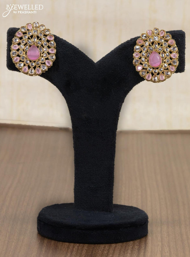 Light weight earrings with cz and baby pink stone - {{ collection.title }} by Prashanti Sarees