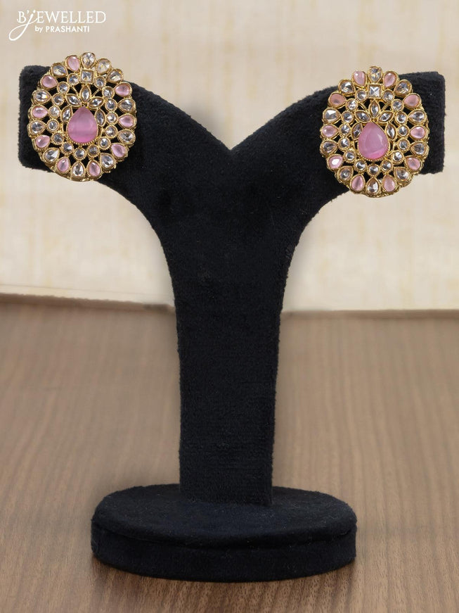 Light weight earrings with cz and baby pink stone - {{ collection.title }} by Prashanti Sarees