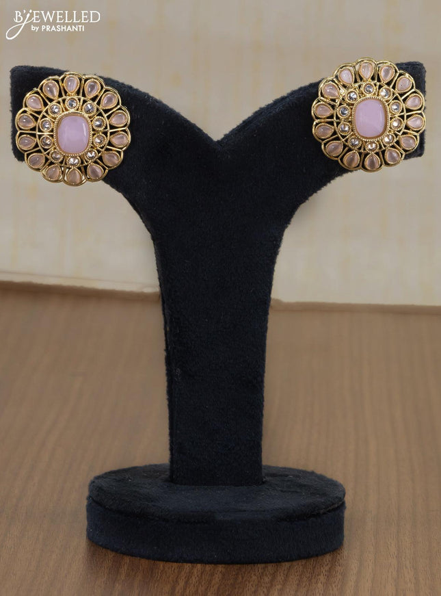 Light weight earrings with cz and baby pink stone - {{ collection.title }} by Prashanti Sarees