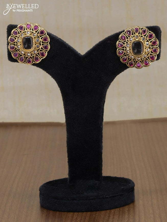 Light weight earrings with cz and pink stone - {{ collection.title }} by Prashanti Sarees
