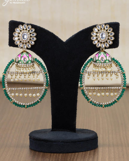 Light weight earrings with kundan stone and green crystal beads - {{ collection.title }} by Prashanti Sarees