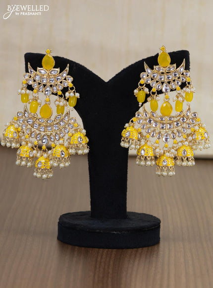 Light weight earrings yellow and kundan stones with pearl maatal - {{ collection.title }} by Prashanti Sarees