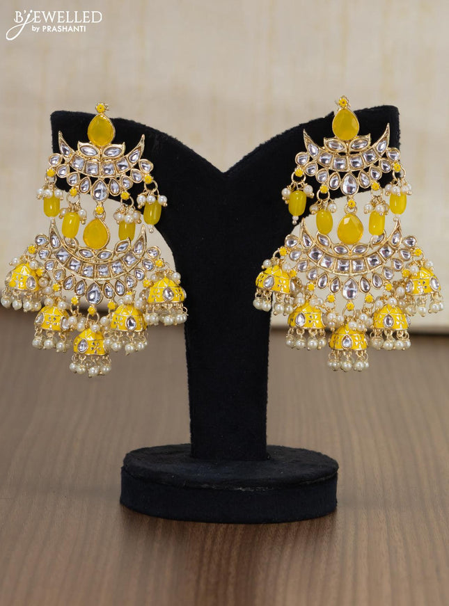 Light weight earrings yellow and kundan stones with pearl maatal - {{ collection.title }} by Prashanti Sarees