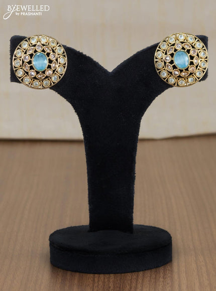 Light weight floral design earrings with baby pink and white stones - {{ collection.title }} by Prashanti Sarees