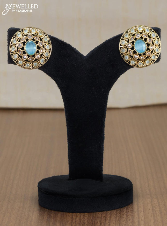 Light weight floral design earrings with baby pink and white stones - {{ collection.title }} by Prashanti Sarees