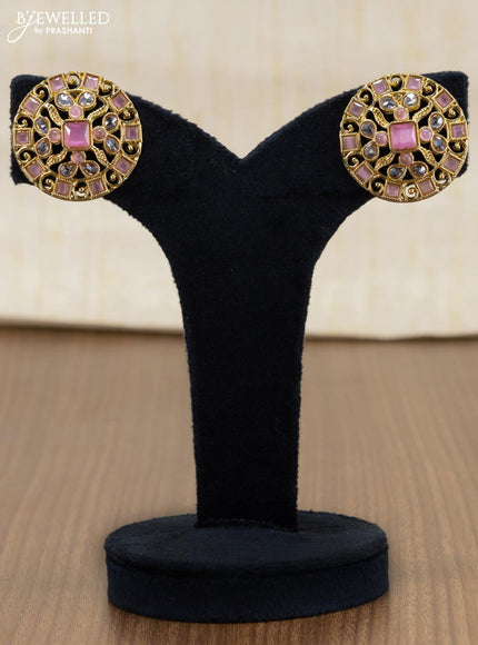 Light weight floral design earrings with cz and baby pink stone - {{ collection.title }} by Prashanti Sarees