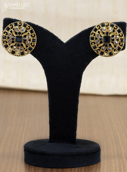 Light weight floral design earrings with cz and black stone - {{ collection.title }} by Prashanti Sarees