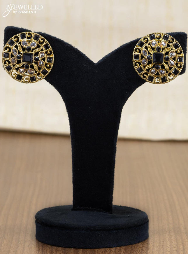 Light weight floral design earrings with cz and black stone - {{ collection.title }} by Prashanti Sarees