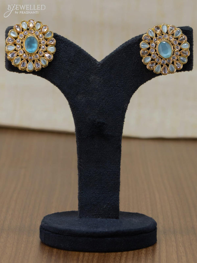 Light weight floral design earrings with cz and light blue stone - {{ collection.title }} by Prashanti Sarees