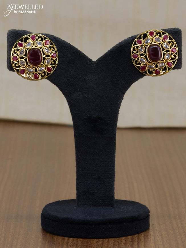 Light weight floral design earrings with cz and maroon stone - {{ collection.title }} by Prashanti Sarees