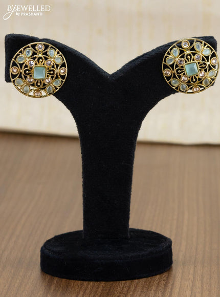 Light weight floral design earrings with cz and mint green stone - {{ collection.title }} by Prashanti Sarees