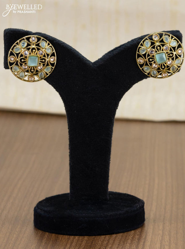 Light weight floral design earrings with cz and mint green stone - {{ collection.title }} by Prashanti Sarees