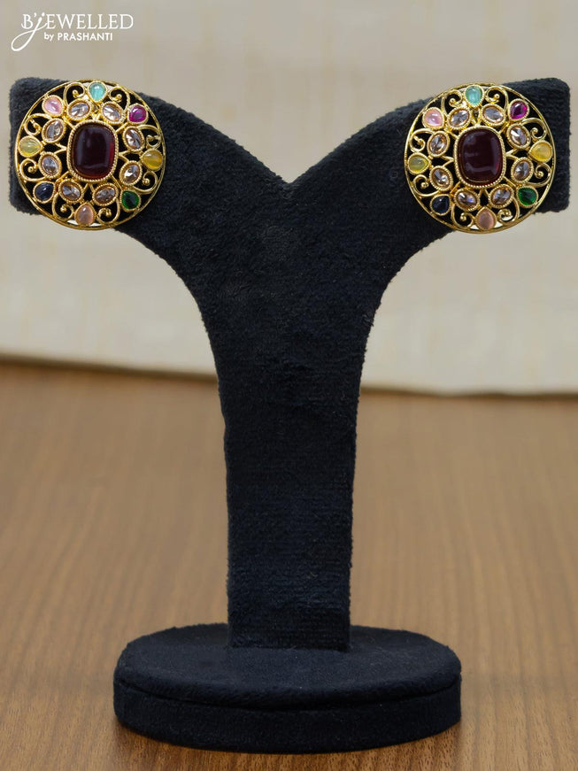 Light weight floral design earrings with cz and multicolour stone - {{ collection.title }} by Prashanti Sarees