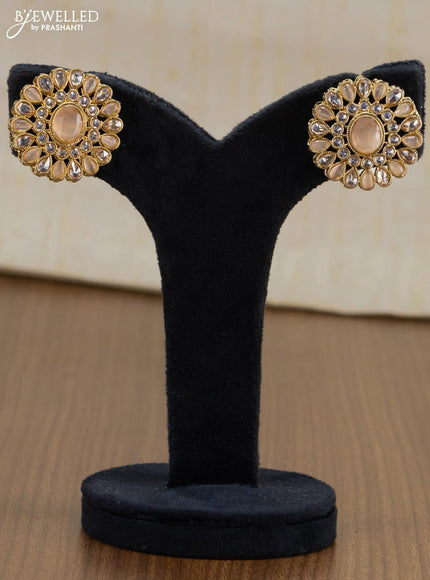 Light weight floral design earrings with cz and peach stone - {{ collection.title }} by Prashanti Sarees