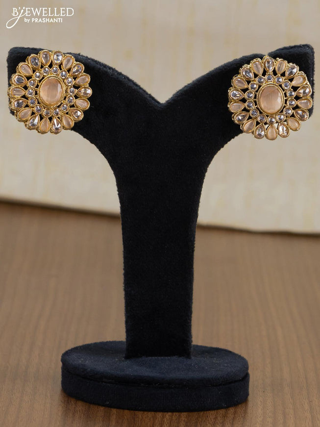 Light weight floral design earrings with cz and peach stone - {{ collection.title }} by Prashanti Sarees