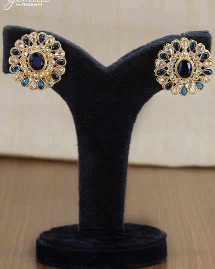 Light weight floral design earrings with cz and sapphire stone - {{ collection.title }} by Prashanti Sarees