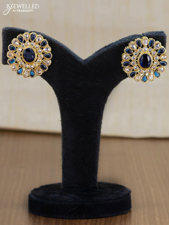Light weight floral design earrings with cz and sapphire stone - {{ collection.title }} by Prashanti Sarees