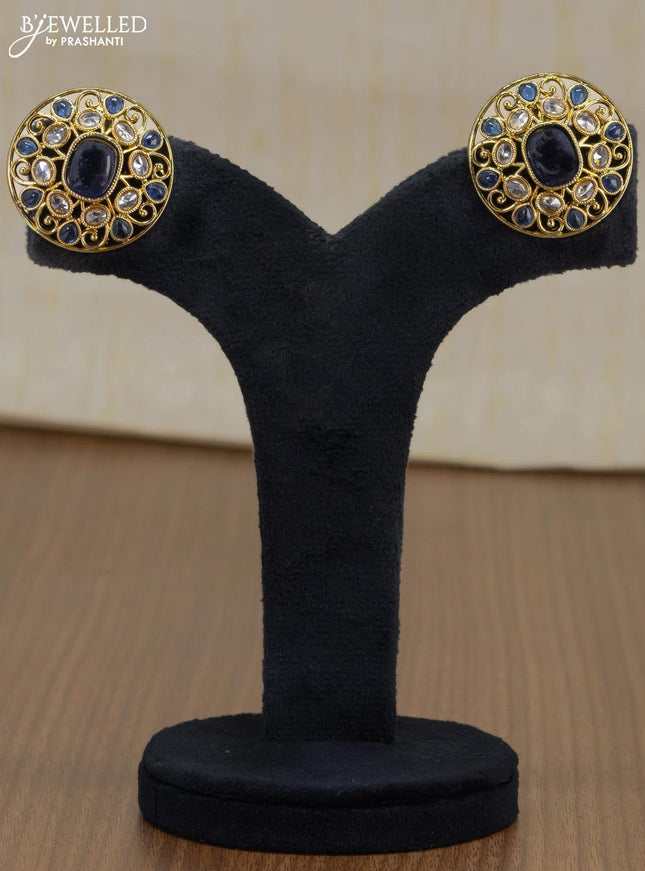 Light weight floral design earrings with cz and sapphire stone - {{ collection.title }} by Prashanti Sarees