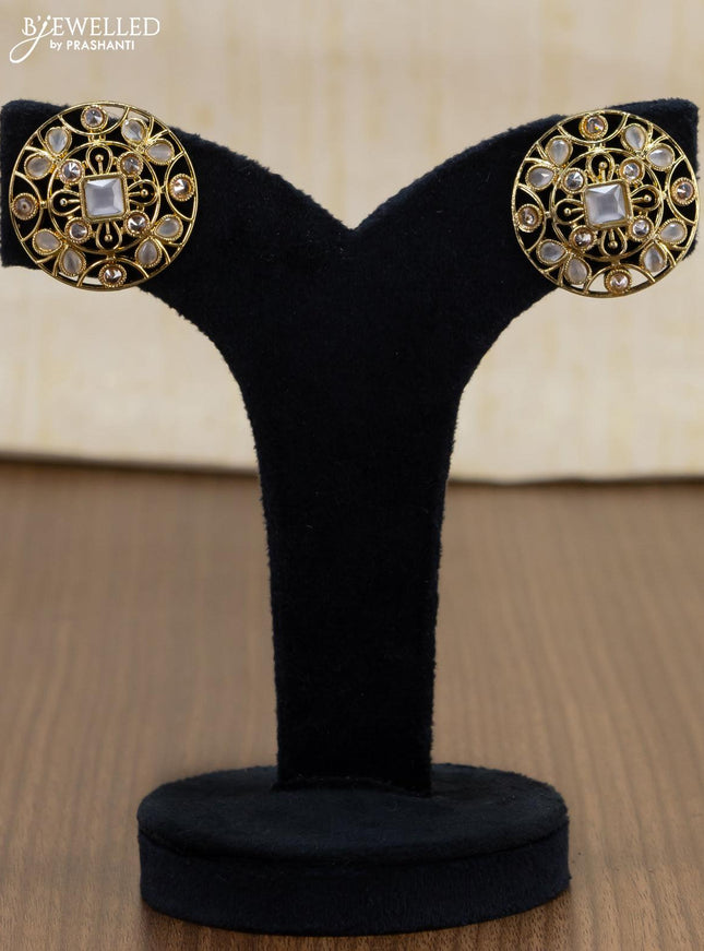 Light weight floral design earrings with cz and white stone - {{ collection.title }} by Prashanti Sarees