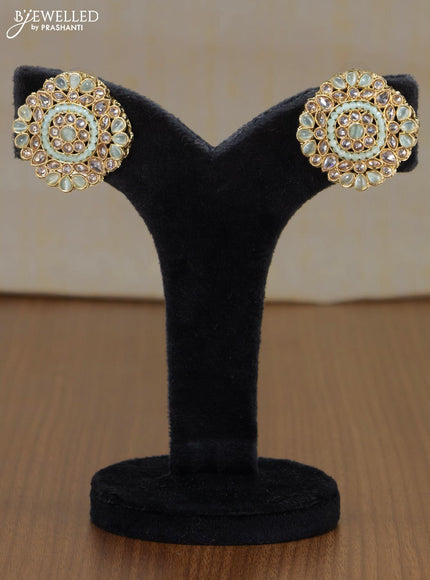 Light weight floral design earrings with mint blue and beads - {{ collection.title }} by Prashanti Sarees