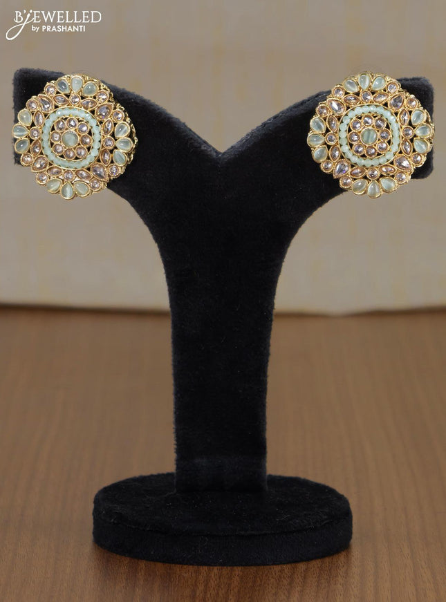 Light weight floral design earrings with mint blue and beads - {{ collection.title }} by Prashanti Sarees