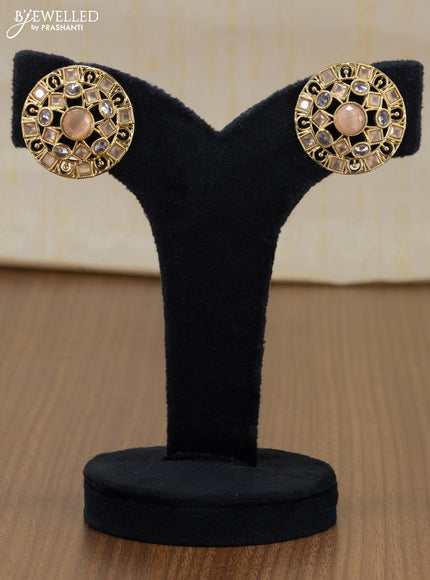 Light weight floral design earrings with peach and white stones - {{ collection.title }} by Prashanti Sarees