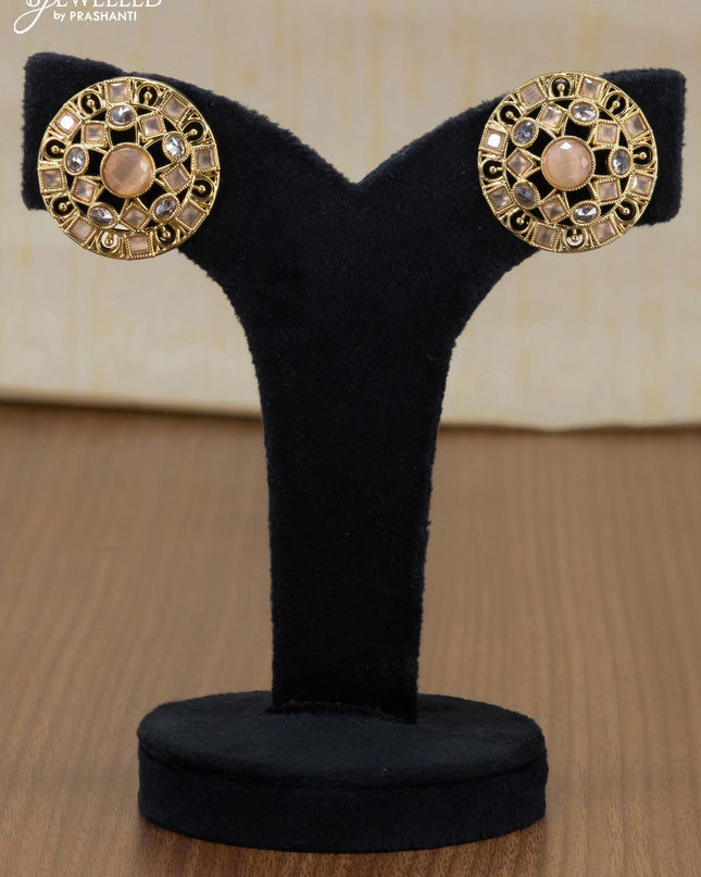 Light weight floral design earrings with peach and white stones - {{ collection.title }} by Prashanti Sarees