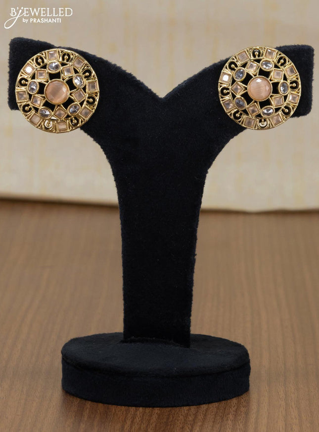 Light weight floral design earrings with peach and white stones - {{ collection.title }} by Prashanti Sarees