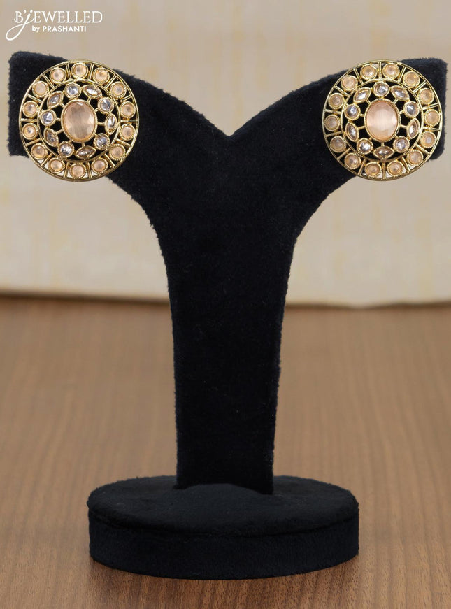 Light weight floral design earrings with peach stones in gold finish - {{ collection.title }} by Prashanti Sarees