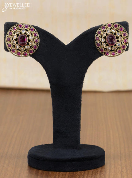 Light weight floral design earrings with ruby and white stones - {{ collection.title }} by Prashanti Sarees