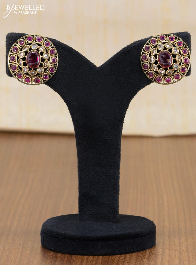 Light weight floral design earrings with ruby and white stones - {{ collection.title }} by Prashanti Sarees